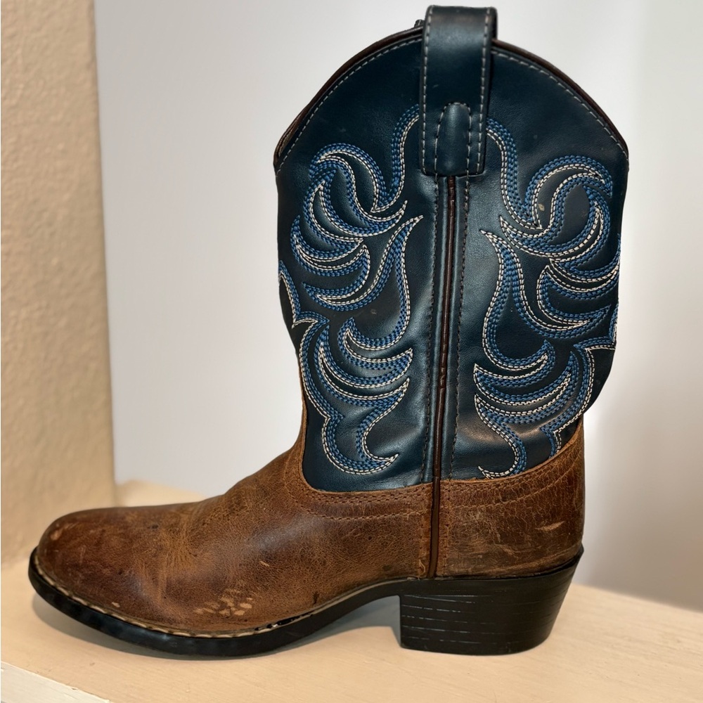 Cody James Brown Blue Leather Cowboy Boots Youth Size 1Y - Picture 5 of 9